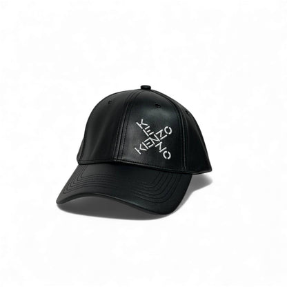 🧢 Kenzo Black Luxe Leather-Finish Cap – Embroidered Signature Edition
