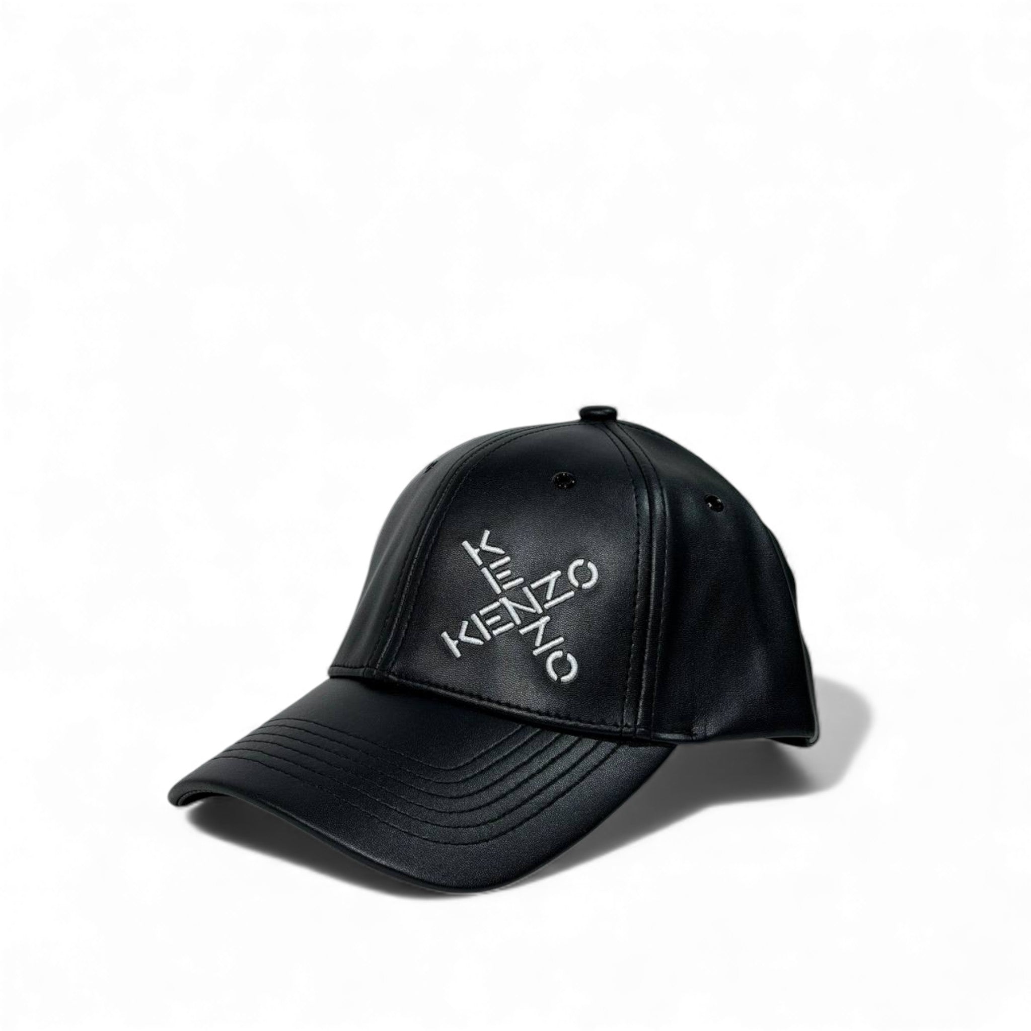 🧢 Kenzo Black Luxe Leather-Finish Cap – Embroidered Signature Edition