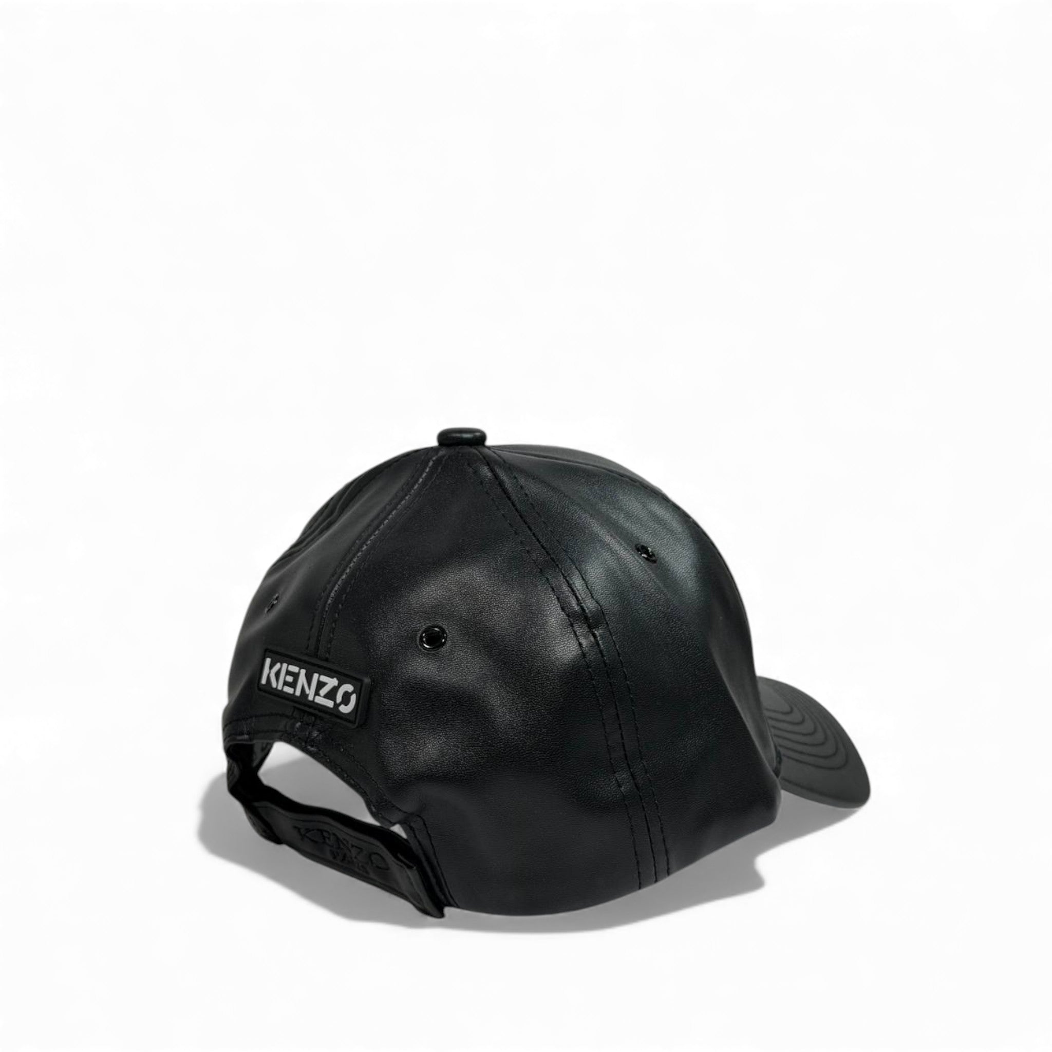 🧢 Kenzo Black Luxe Leather-Finish Cap – Embroidered Signature Edition