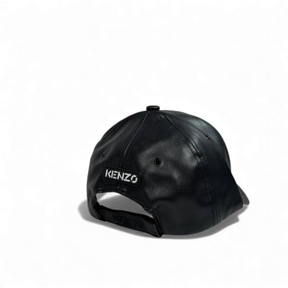 🧢 Kenzo Black Luxe Leather-Finish Cap – Embroidered Signature Edition