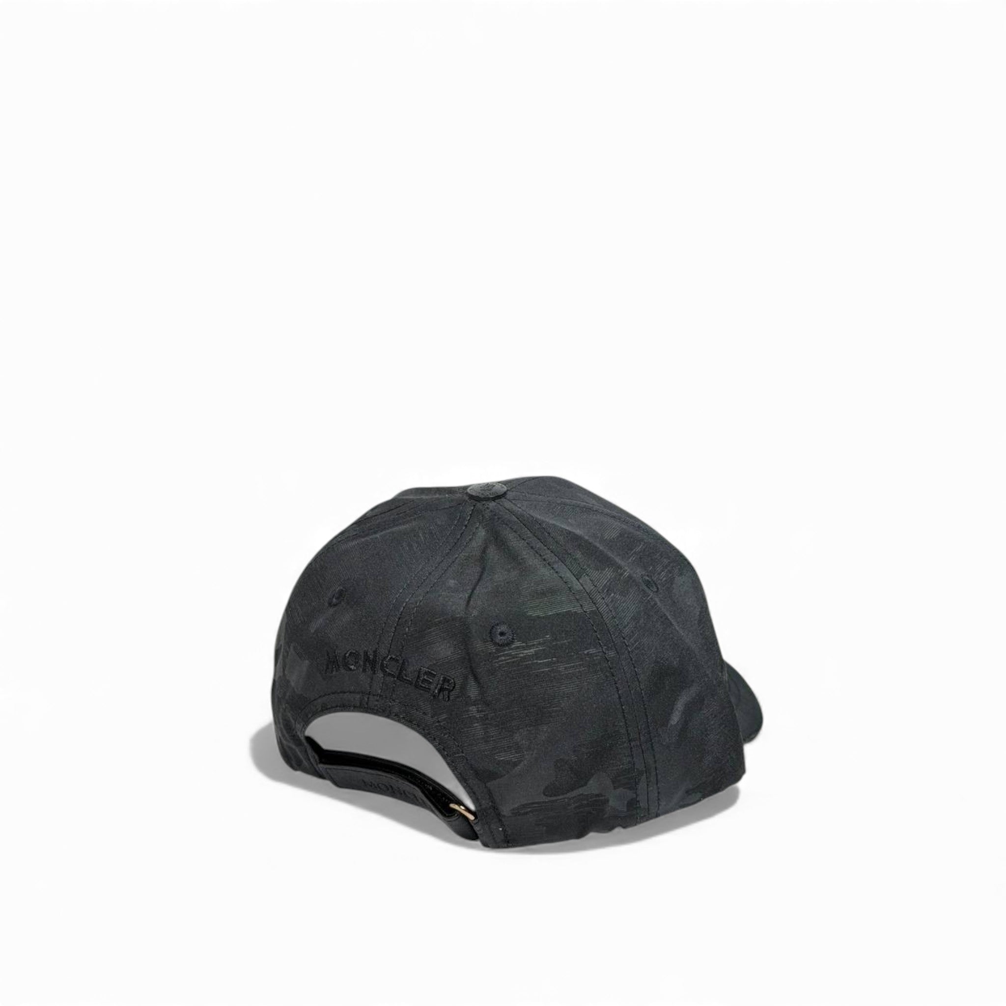 🧢 Moncler Black Camo Minimal Logo Cap – Luxury Shadow Edition