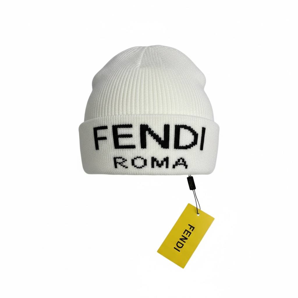 🧢 Fendi Roma White Luxury Beanie – Signature Winter Edition