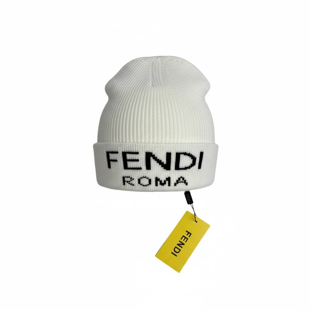🧢 Fendi Roma White Luxury Beanie – Signature Winter Edition
