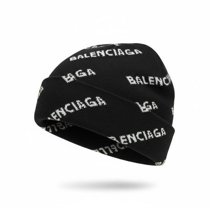 🧢 Balenciaga Black All-Over Logo Beanie – Luxury Streetwear Essential 🖤✨