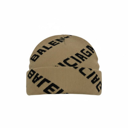 Balenciaga Beige All-Over Logo Beanie 🟫🖤 | Premium Designer Winter Hat | Unisex Streetwear
