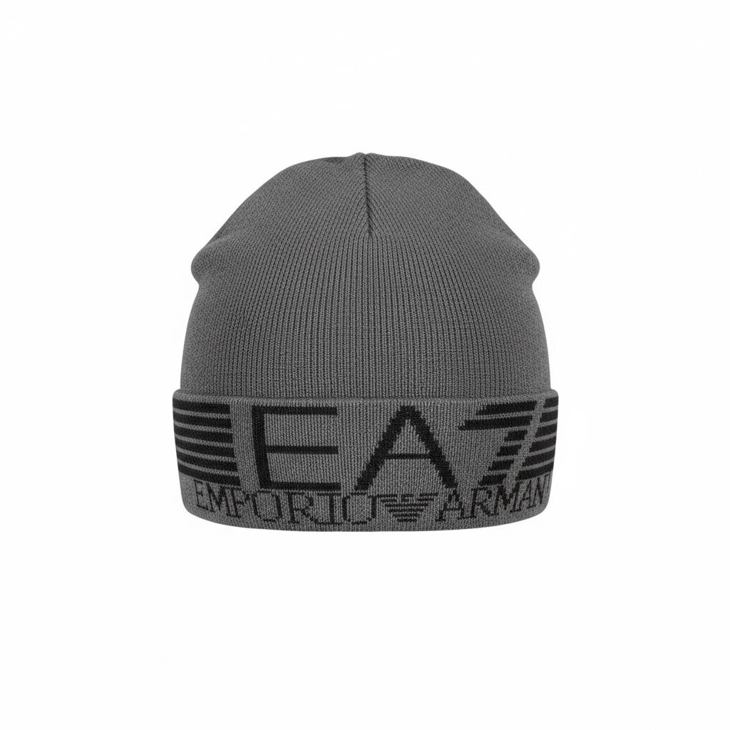EA7 Emporio Armani Grey Knit Beanie 🩶❄️ | Premium Logo Winter Hat | Unisex