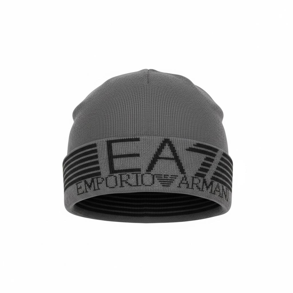 EA7 Emporio Armani Grey Knit Beanie 🩶❄️ | Premium Logo Winter Hat | Unisex