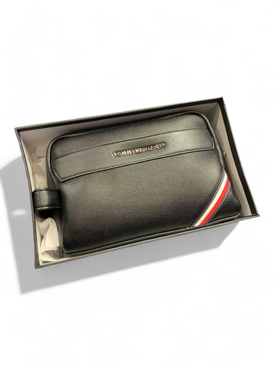 Tommy Hilfiger Black Leather Travel Pouch