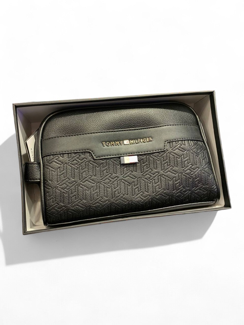 Tommy Hilfiger Embossed Black Leather Pouch