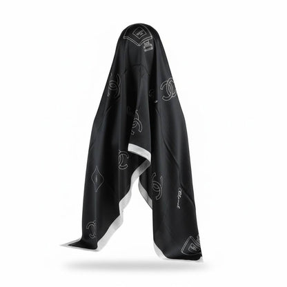 🖤 Chanel Perfume Print Scarf & Hijab – Elegant Designer Silk Shawl ✨