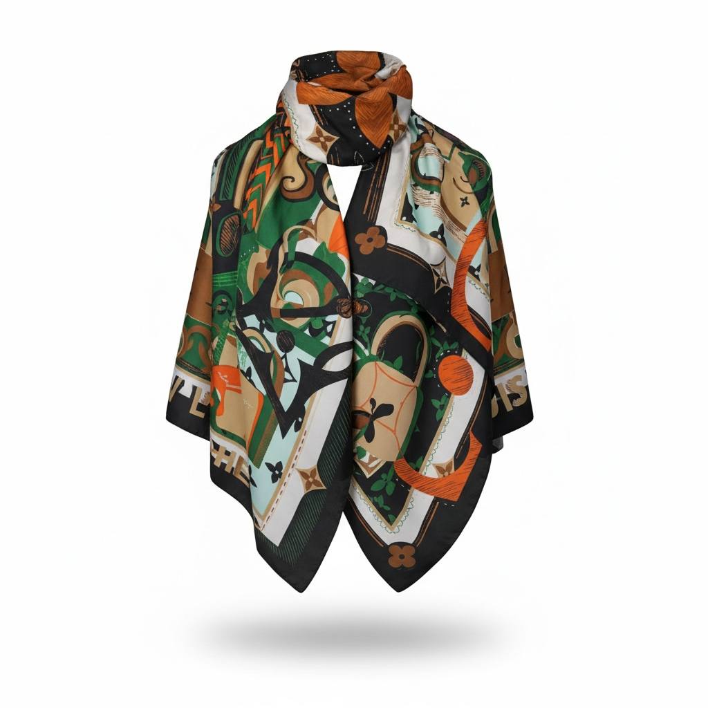 🌿 Louis Vuitton Artistic Monogram Scarf & Hijab – Luxury Designer Statement Shawl ✨