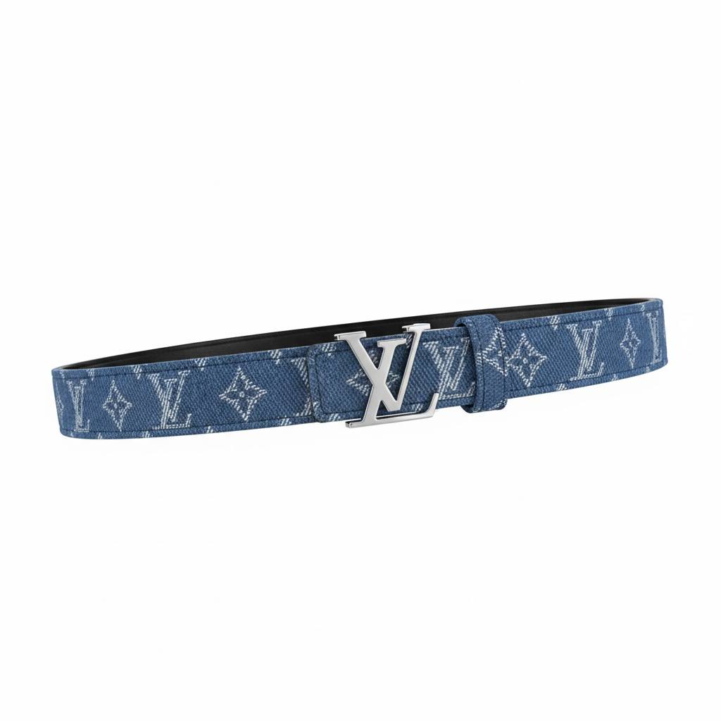 🔷 Louis Vuitton Denim Monogram Belt – LV Silver Buckle Luxury Belt ✨