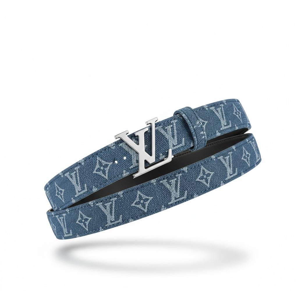 🔷 Louis Vuitton Denim Monogram Belt – LV Silver Buckle Luxury Belt ✨