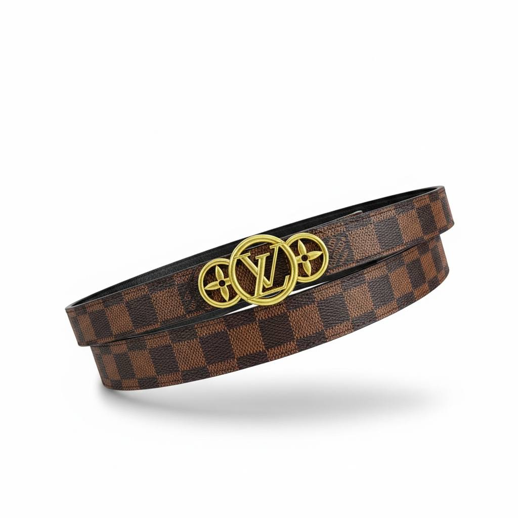 🤎 Louis Vuitton Damier Ebene Belt – LV Circle Gold Buckle Luxury Belt ✨