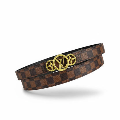 🤎 Louis Vuitton Damier Ebene Belt – LV Circle Gold Buckle Luxury Belt ✨