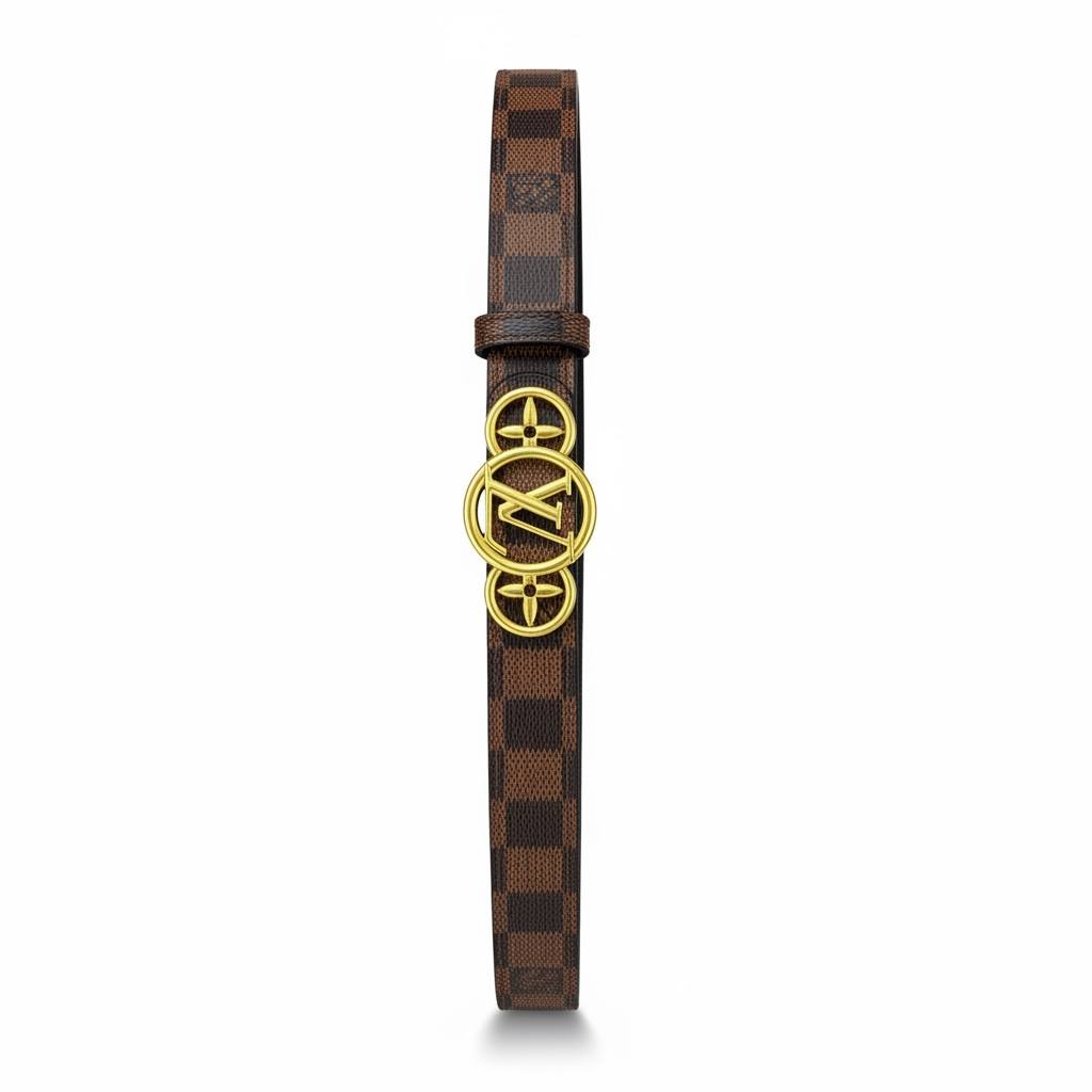 🤎 Louis Vuitton Damier Ebene Belt – LV Circle Gold Buckle Luxury Belt ✨