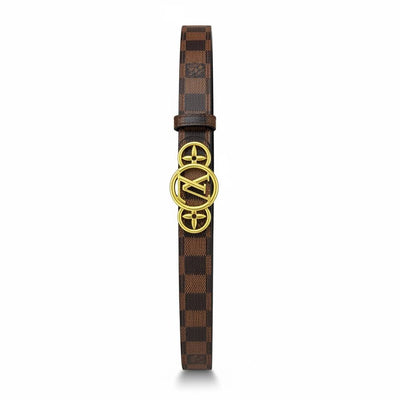 🤎 Louis Vuitton Damier Ebene Belt – LV Circle Gold Buckle Luxury Belt ✨