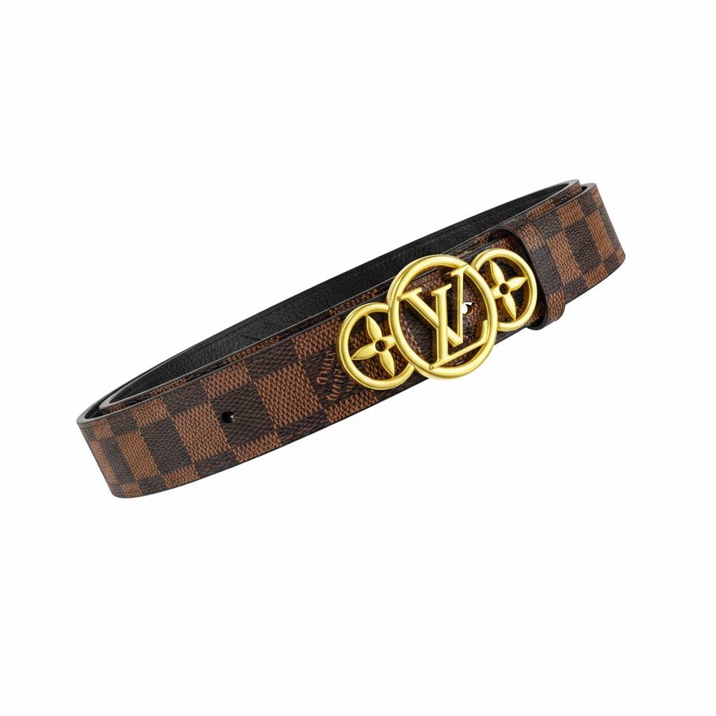🤎 Louis Vuitton Damier Ebene Belt – LV Circle Gold Buckle Luxury Belt ✨