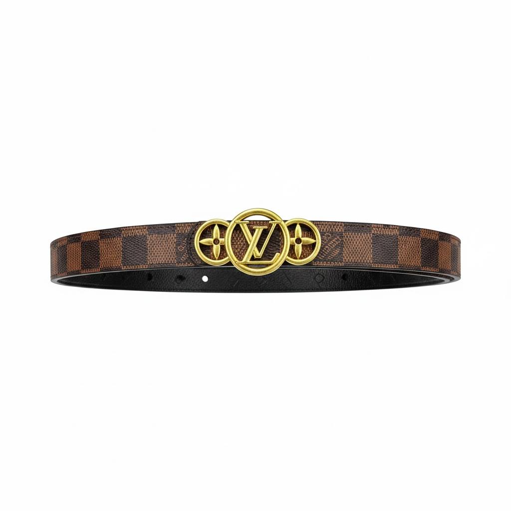 🤎 Louis Vuitton Damier Ebene Belt – LV Circle Gold Buckle Luxury Belt ✨