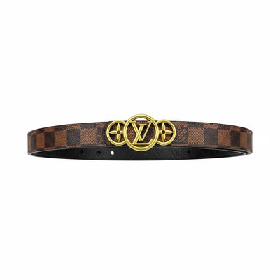 🤎 Louis Vuitton Damier Ebene Belt – LV Circle Gold Buckle Luxury Belt ✨