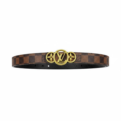 🤎 Louis Vuitton Damier Ebene Belt – LV Circle Gold Buckle Luxury Belt ✨