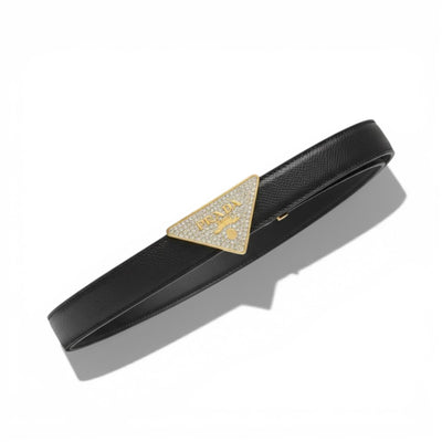 🖤 Prada Triangle Logo Leather Belt – Black Luxury Designer Belt ✨
