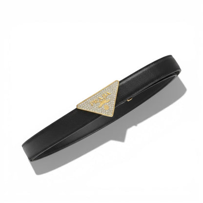 🖤 Prada Triangle Logo Leather Belt – Black Luxury Designer Belt ✨