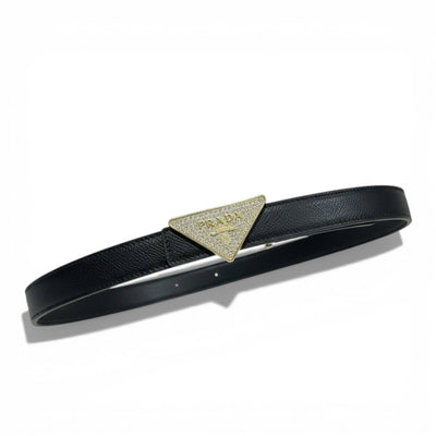 🖤 Prada Triangle Logo Leather Belt – Black Luxury Designer Belt ✨