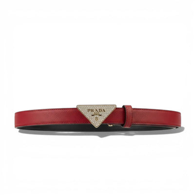 ❤️ Prada Triangle Logo Leather Belt – Red Luxury Designer Belt ✨