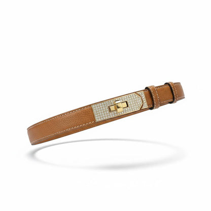 ✨ Hermès Crystal Kelly Lock Leather Belt – Luxury Brown Designer Belt 🤎