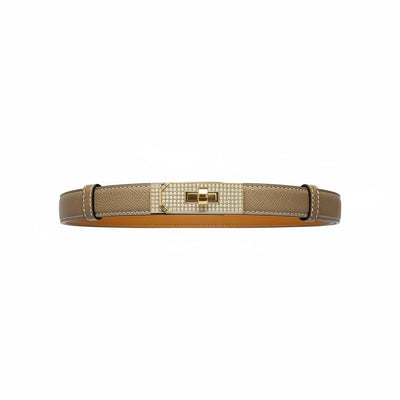 ✨ Hermès Crystal Kelly Lock Leather Belt – Taupe Luxury Designer Belt 🤎