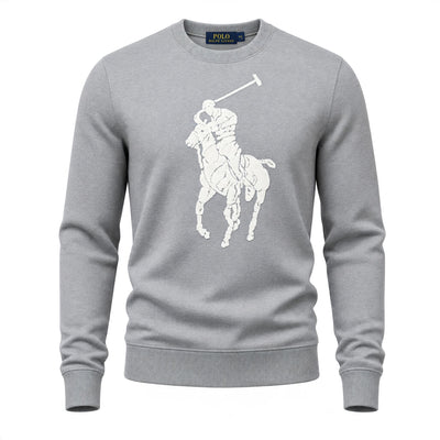 Grey Polo Ralph Lauren crewneck sweatshirt with large white Big Pony logo