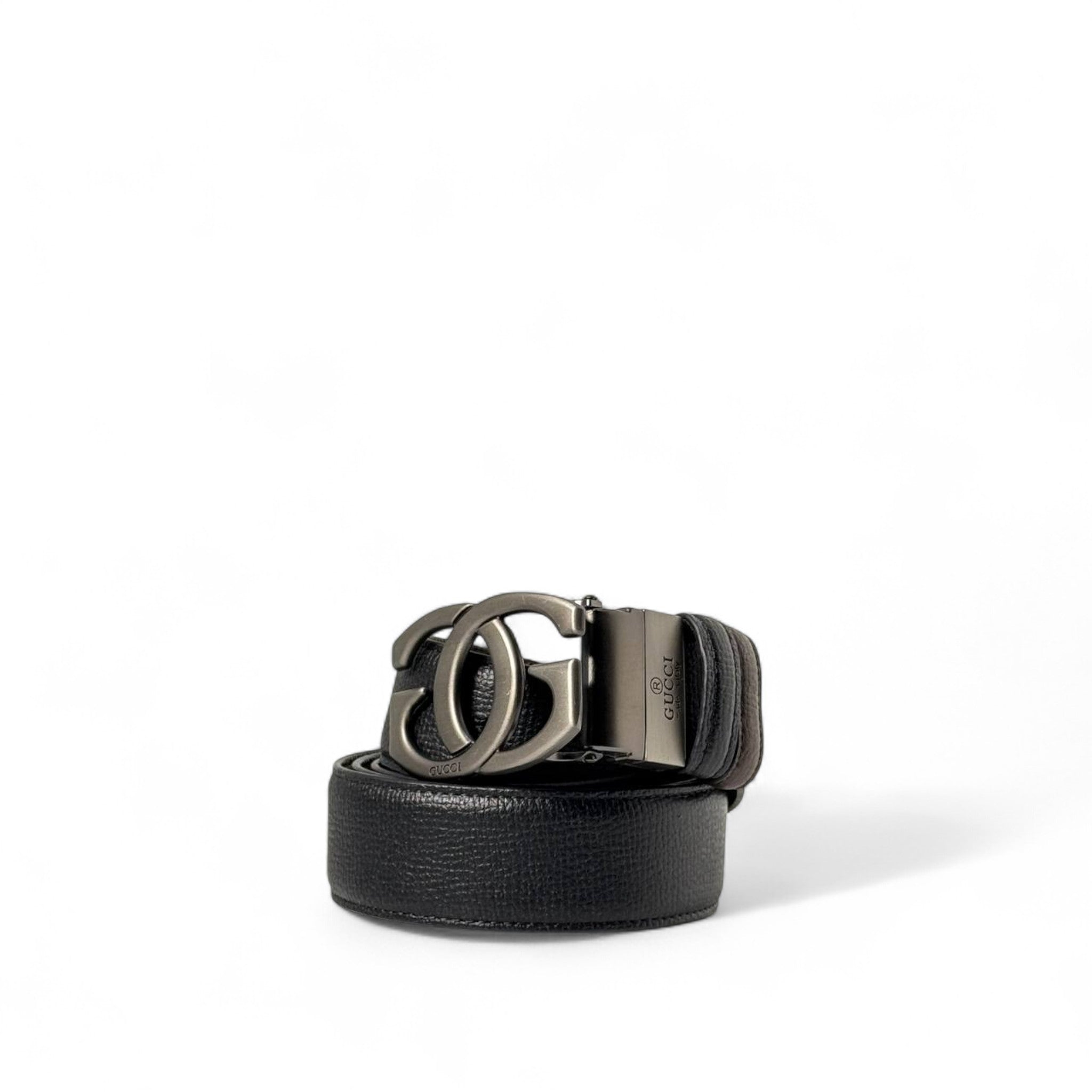 🖤 Gucci Black Leather Belt – Gunmetal GG Buckle (120 cm) 🖤