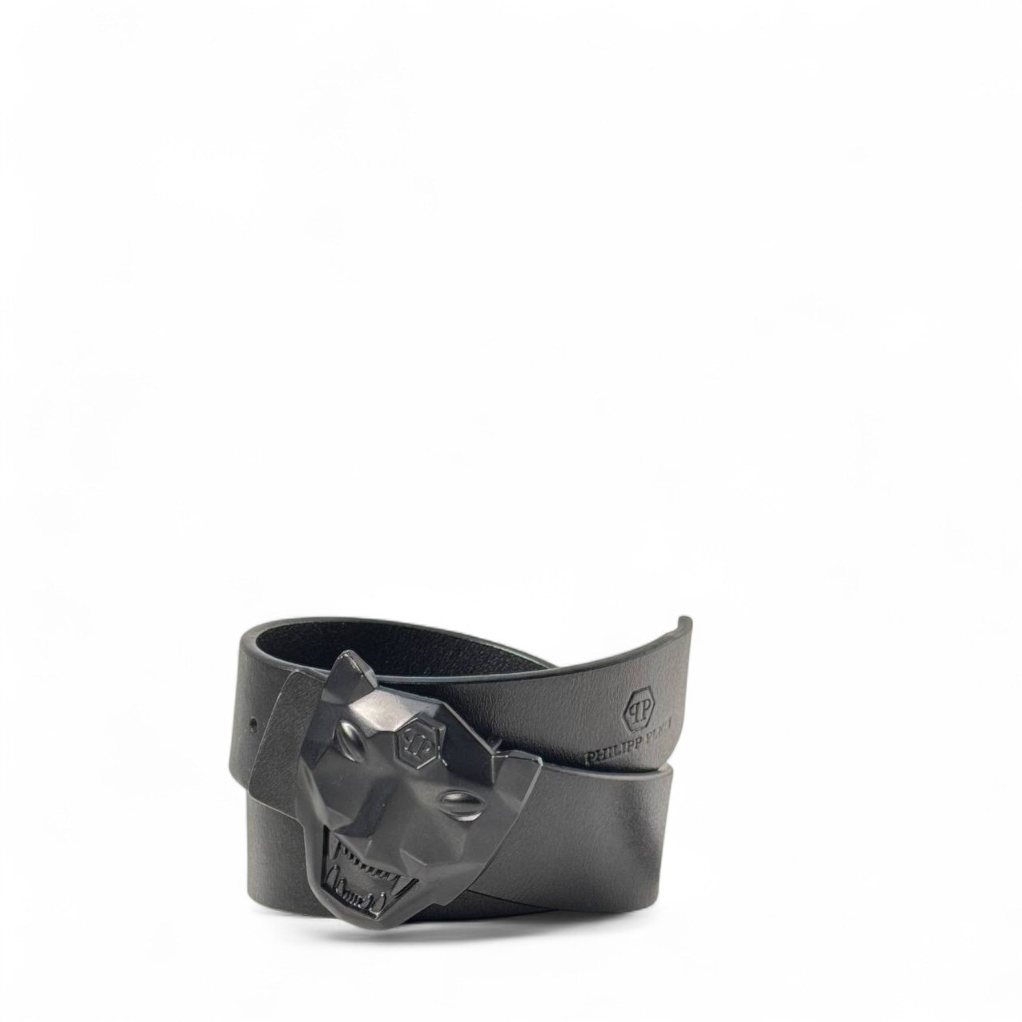 🖤 Philipp Plein Matte Panther Belt – All-Black Leather & Buckle (110 cm) 🐾