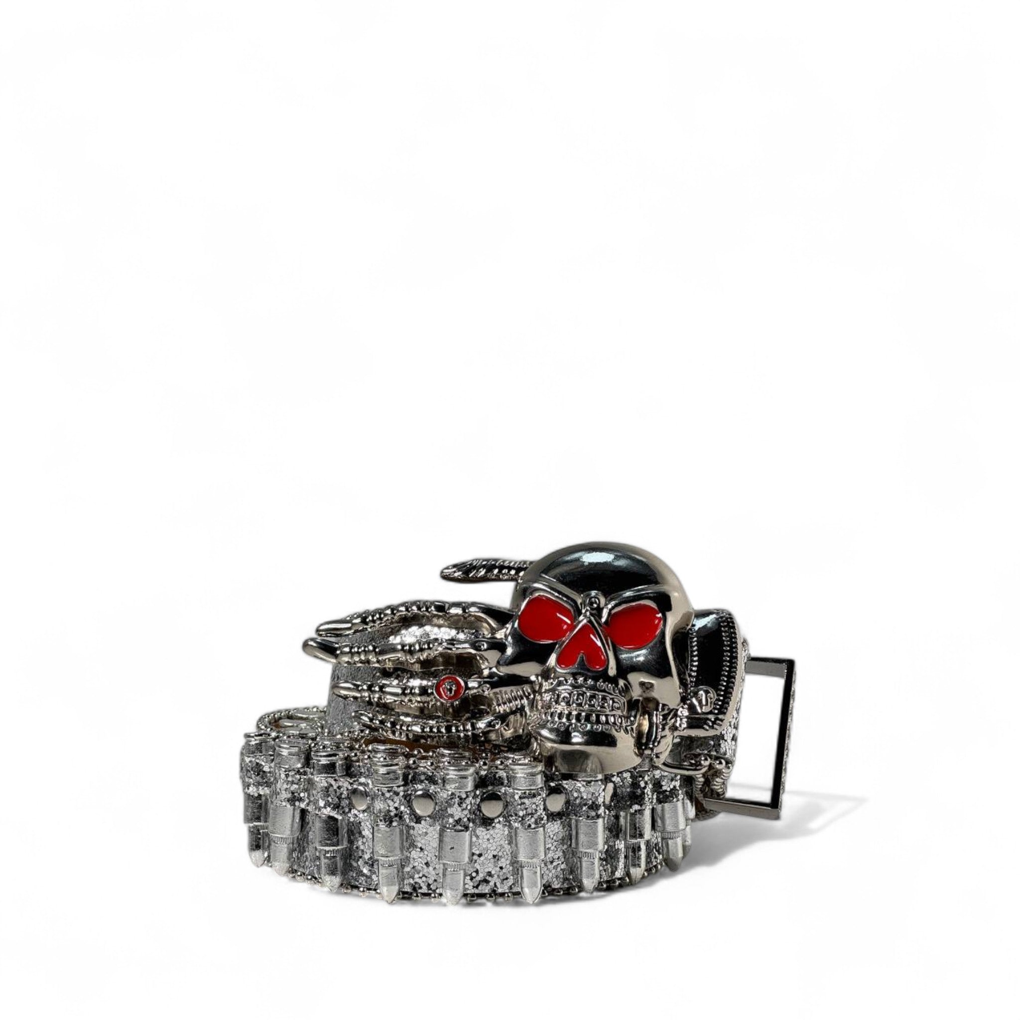 💀 Silver Skull & Chain Belt – Fearless Sparkle Statement | 120 cm