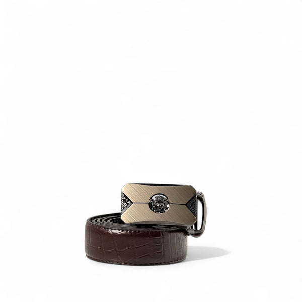 Versace-Inspired Brown Croc Belt – Regal Gunmetal Buckle