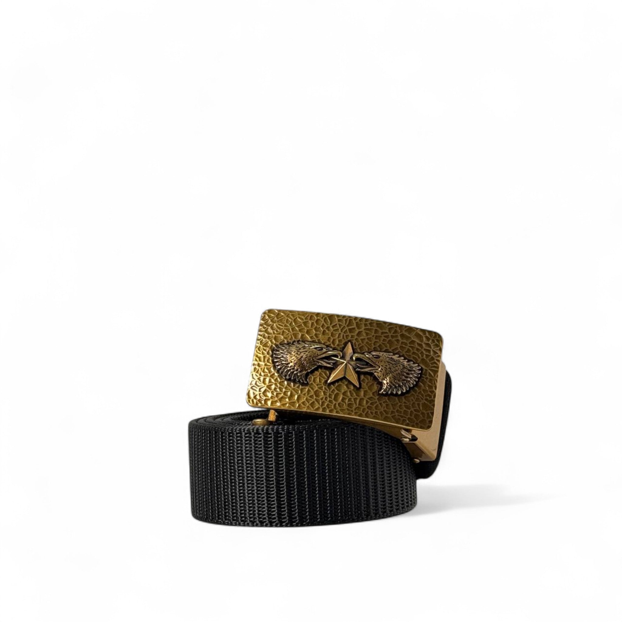 🦅 Gold Eagle Star Tactical Belt – 125cm Black | Commanding Military-Inspired Style