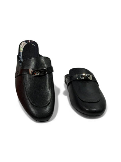 🔥 Hermès-Inspired Leather Mules – Black Luxury Edition 🔥