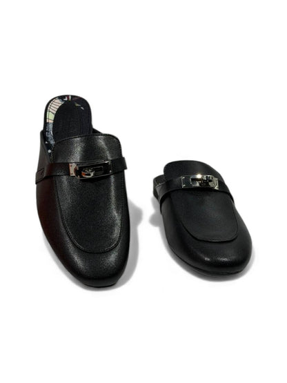 🔥 Hermès-Inspired Leather Mules – Black Luxury Edition 🔥