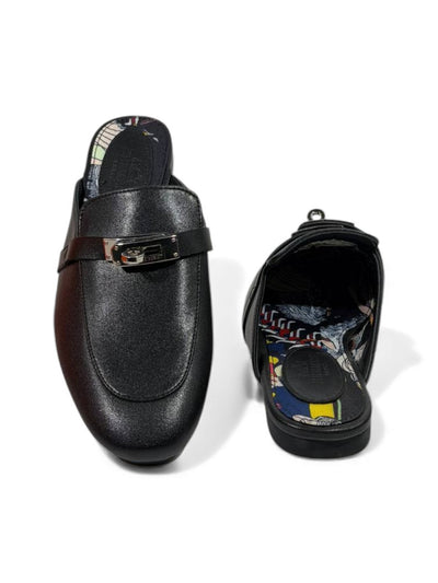 🔥 Hermès-Inspired Leather Mules – Black Luxury Edition 🔥