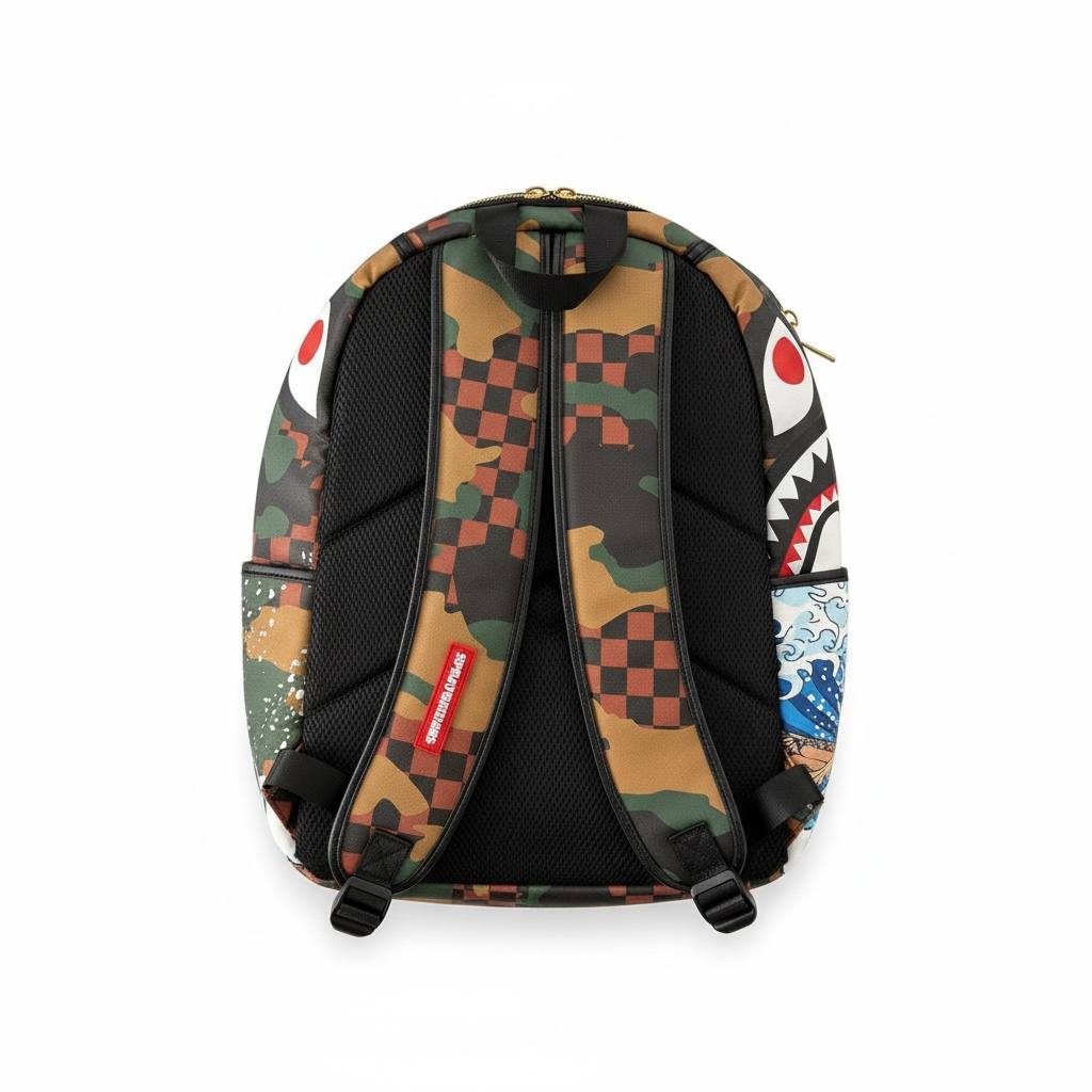 🔥 Sprayground Great Wave Camo Shark Backpack – Limited Street Art Edition 🔥