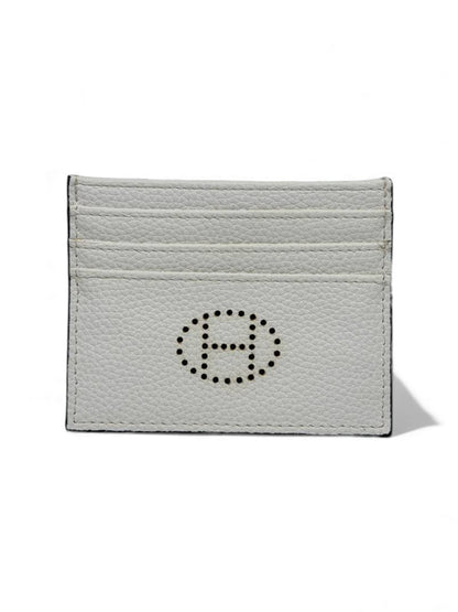 🔥 Hermès-Inspired White Leather Card Holder – Perforated H Edition 🔥
