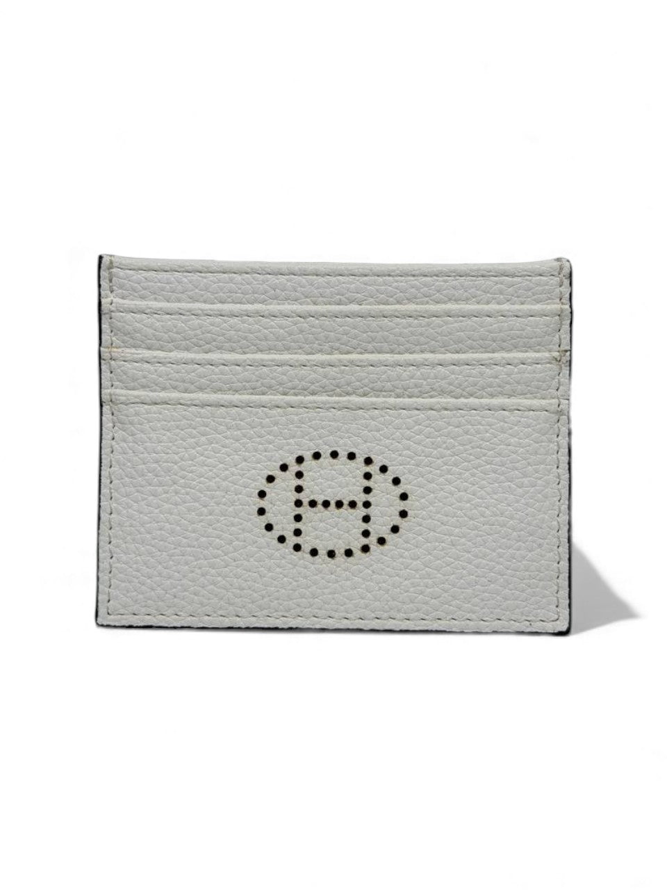 🔥 Hermès-Inspired White Leather Card Holder – Perforated H Edition 🔥
