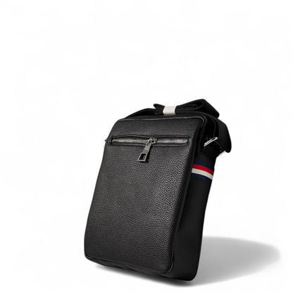 Tommy Hilfiger Black Crossbody Bag 🖤 | Pebbled Leather with Brown Detail