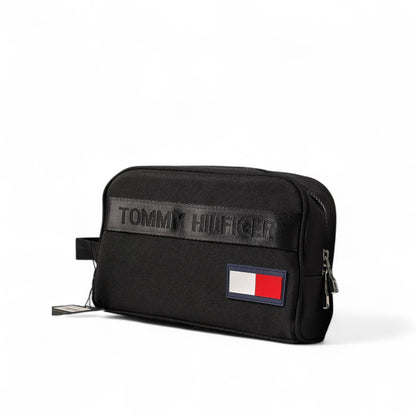 Tommy Hilfiger Black Toiletry Bag 🖤 | Tonal Logo & Flag Patch Travel Case