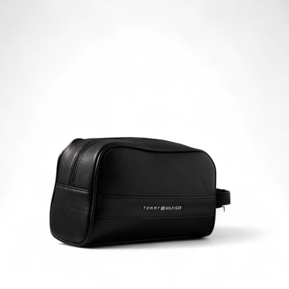 Tommy Hilfiger Classic Black Toiletry Bag 🖤 | Pebbled Leather-Look Travel Kit