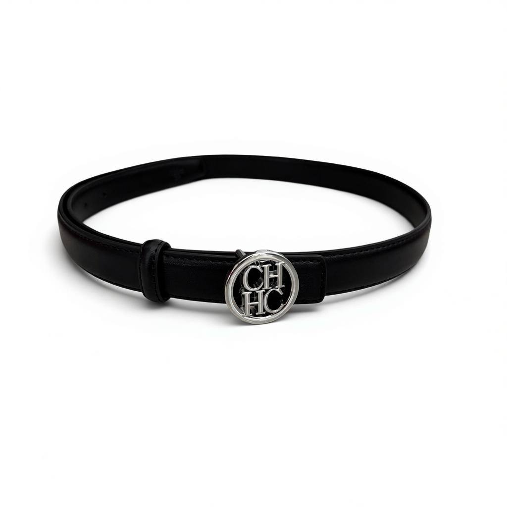 Carolina Herrera CH Logo Leather Belt – Black & Silver (105 CM) 🖤✨ | Luxury Designer