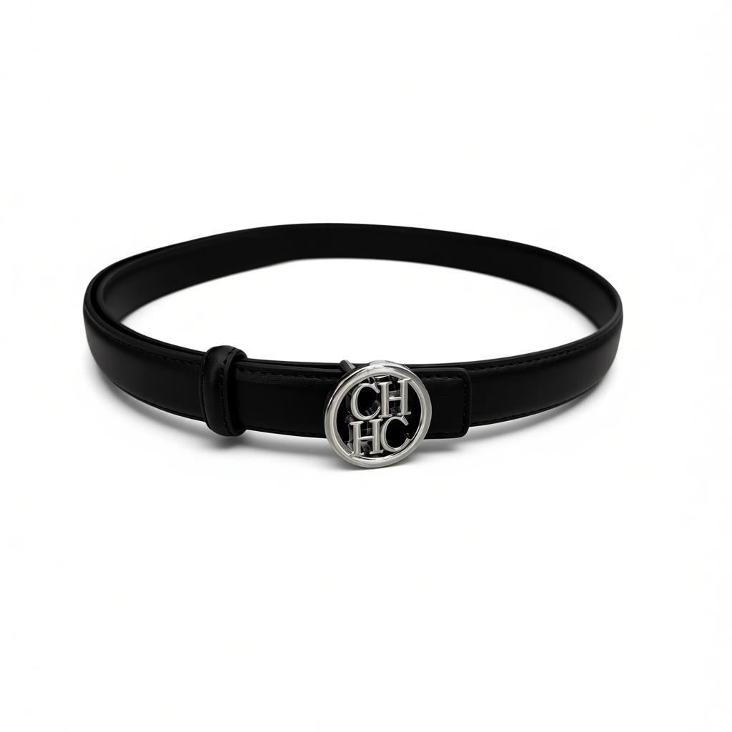 Carolina Herrera CH Logo Leather Belt – Black & Silver (105 CM) 🖤✨ | Luxury Designer