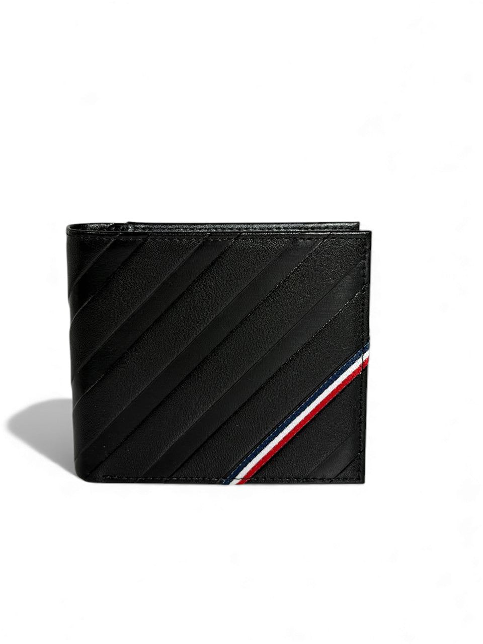 Tommy Hilfiger Black Quilted Leather Wallet – Tricolor Signature Detail 🖤🇺🇸 | Men’s Slim Wallet