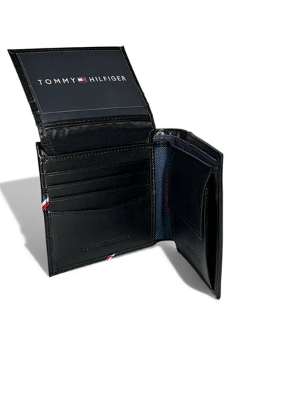 Tommy Hilfiger Black Quilted Leather Wallet – Tricolor Signature Detail 🖤🇺🇸 | Men’s Slim Wallet